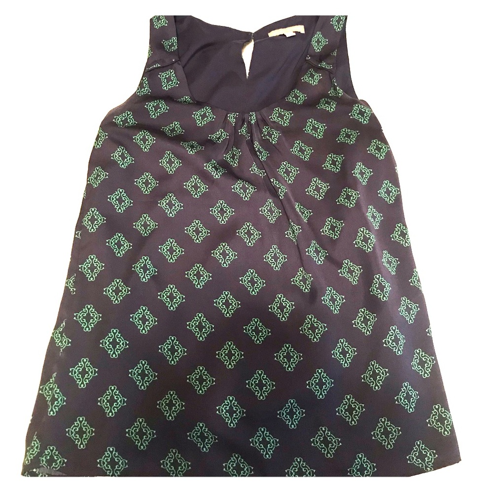 Banana Republic Navy/Green Print Sleeveless Blouse